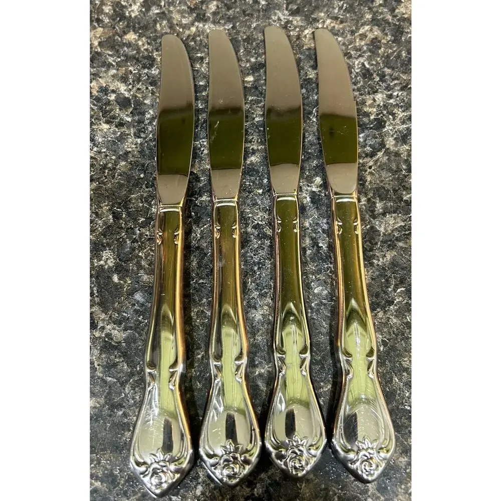 1881 Rogers Oneida Ltd True Arbor Rose Set of 4 Dinner Knives Stainless Flatware
